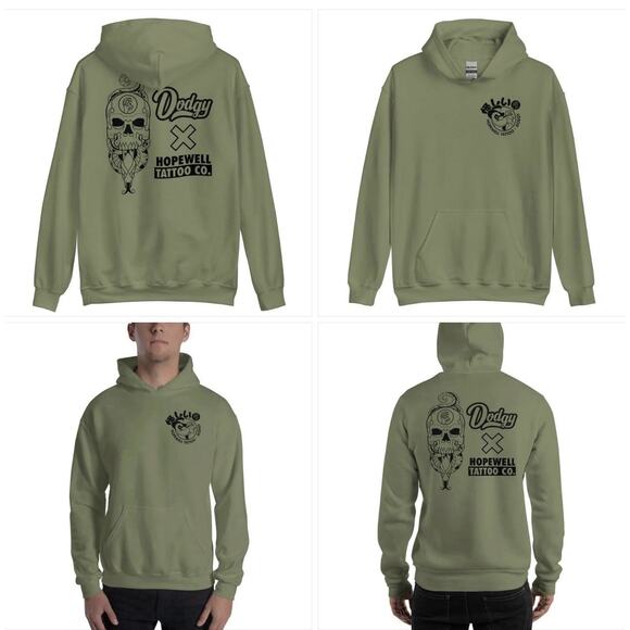Dodgy Collective x Hopewell Tattoo Hoodie Collab - Olive Green - NWT - Size M - Picture 5 of 8
